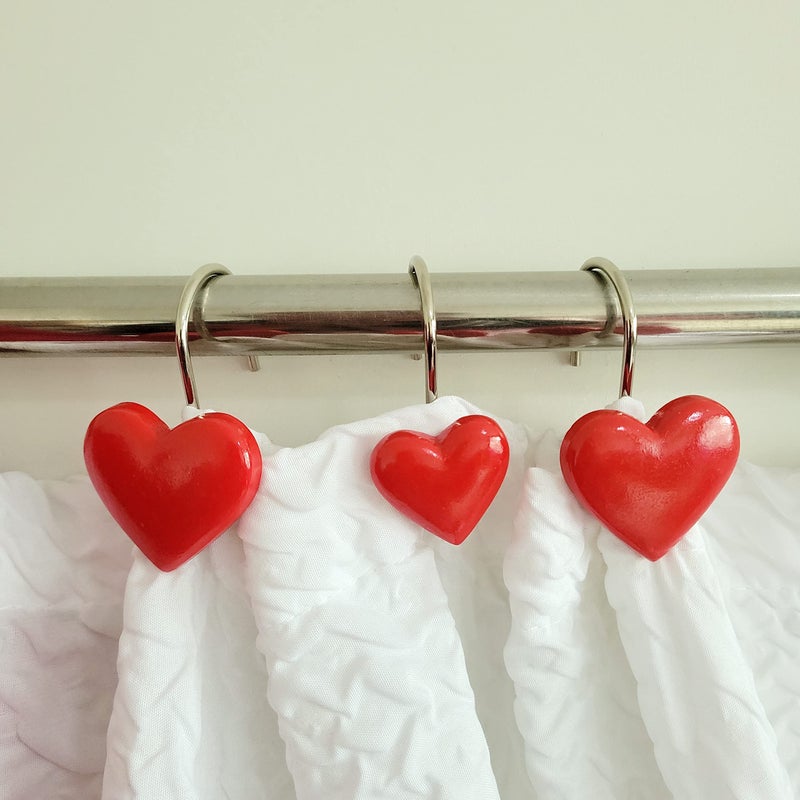 Twofishes Valentine Gift Lovely Heart-shaped Shower Curtain Hooks S/12 Anti Rust Heart Shower Curtain Hooks Pack of 12 Decorative Heart Resin Shower Curtain Rings Set of 12 - Image 5